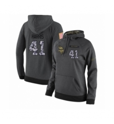 Football Womens Minnesota Vikings 41 Anthony Harris Stitched Black Anthracite Salute to Service Player Performance Hoodie