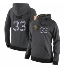 NFL Womens Nike Minnesota Vikings 33 Dalvin Cook Stitched Black Anthracite Salute to Service Player Performance Hoodie