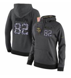 NFL Womens Nike Minnesota Vikings 82 Kyle Rudolph Stitched Black Anthracite Salute to Service Player Performance Hoodie