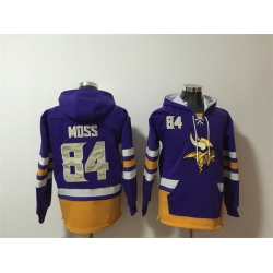 Men Minnesota Vikings 84 Randy Moss Purple Ageless Must Have Lace Up Pullover Hoodie