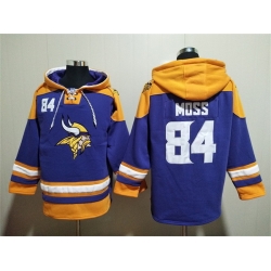 Men Minnesota Vikings 84 Randy Moss Purple Yellow Ageless Must Have Lace Up Pullover Hoodie