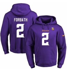NFL Mens Nike Minnesota Vikings 2 Kai Forbath Purple Name Number Pullover Hoodie