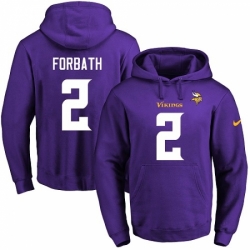 NFL Mens Nike Minnesota Vikings 2 Kai Forbath Purple Name Number Pullover Hoodie
