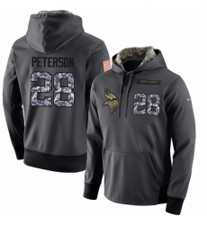 NFL Mens Nike Minnesota Vikings 28 Adrian Peterson Stitched Black Anthracite Salute to Service Player Performance Hoodie