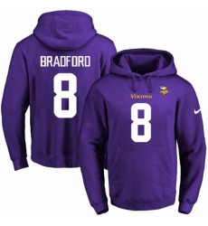 NFL Mens Nike Minnesota Vikings 8 Sam Bradford Purple Name Number Pullover Hoodie