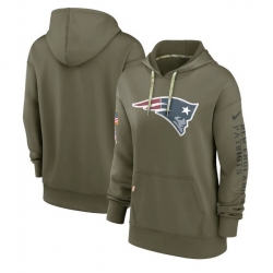 Women New England Patriots 2022 Olive Salute To Service Therma Performance Pullover Hoodie