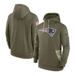 Men New England Patriots 2022 Olive Salute To Service Therma Performance Pullover Hoodie