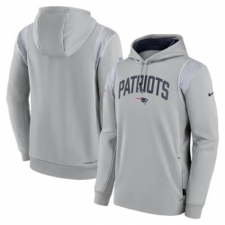 Men New England Patriots Grey Sideline Stack Performance Pullover Hoodie 002