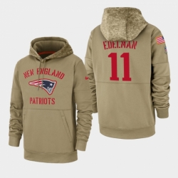 Mens New England Patriots 11 Julian Edelman 2019 Salute to Service Sideline Therma Pullover Hoodie Tan