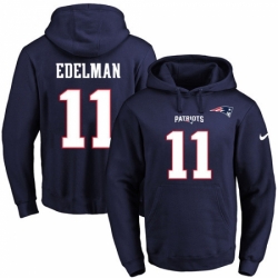 NFL Mens Nike New England Patriots 11 Julian Edelman Navy Blue Name Number Pullover Hoodie