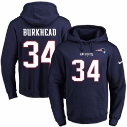 NFL Mens Nike New England Patriots 34 Rex Burkhead Navy Blue Name Number Pullover Hoodie