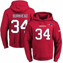 NFL Mens Nike New England Patriots 34 Rex Burkhead Red Name Number Pullover Hoodie