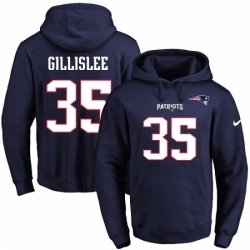 NFL Mens Nike New England Patriots 35 Mike Gillislee Navy Blue Name Number Pullover Hoodie