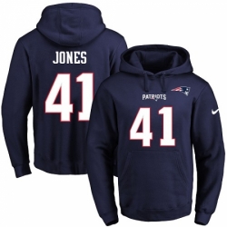 NFL Mens Nike New England Patriots 41 Cyrus Jones Navy Blue Name Number Pullover Hoodie