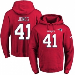 NFL Mens Nike New England Patriots 41 Cyrus Jones Red Name Number Pullover Hoodie