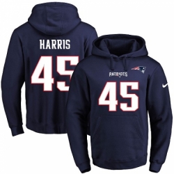NFL Mens Nike New England Patriots 45 David Harris Navy Blue Name Number Pullover Hoodie