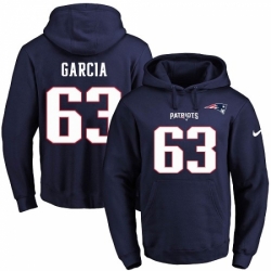 NFL Mens Nike New England Patriots 63 Antonio Garcia Navy Blue Name Number Pullover Hoodie