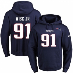 NFL Mens Nike New England Patriots 91 Deatrich Wise Jr Navy Blue Name Number Pullover Hoodie