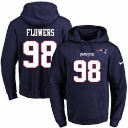 NFL Mens Nike New England Patriots 98 Trey Flowers Navy Blue Name Number Pullover Hoodie