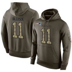 NFL Nike New England Patriots 11 Drew Bledsoe Green Salute To Service Mens Pullover Hoodie