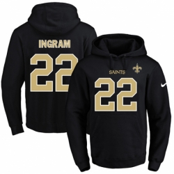 NFL Mens Nike New Orleans Saints 22 Mark Ingram Black Name Number Pullover Hoodie