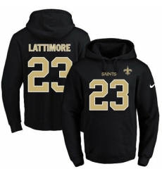 NFL Mens Nike New Orleans Saints 23 Marshon Lattimore Black Name Number Pullover Hoodie
