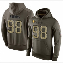 NFL Nike New Orleans Saints 98 Sheldon Rankins Green Salute To Service Mens Pullover Hoodie