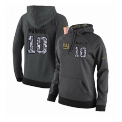 NFL Womens Nike New York Giants 10 Eli Manning Stitched Black Anthracite Salute to Service Player Performance Hoodie