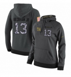 NFL Womens Nike New York Giants 13 Odell Beckham Jr Stitched Black Anthracite Salute to Service Player Performance Hoodie