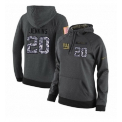 NFL Womens Nike New York Giants 20 Janoris Jenkins Stitched Black Anthracite Salute to Service Player Performance Hoodie