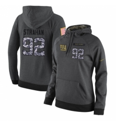 NFL Womens Nike New York Giants 92 Michael Strahan Stitched Black Anthracite Salute to Service Player Performance Hoodie