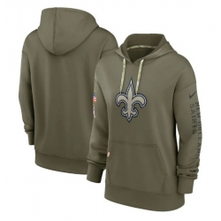 Women New Orleans Saints 2022 Olive Salute To Service Therma Performance Pullover Hoodie