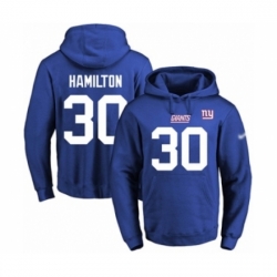 Football Mens New York Giants 30 Antonio Hamilton Royal Blue Name Number Pullover Hoodie