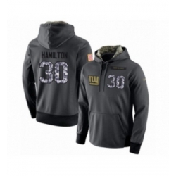 Football Mens New York Giants 30 Antonio Hamilton Stitched Black Anthracite Salute to Service Player Performance Hoodie