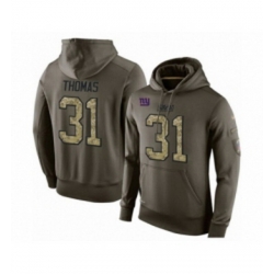 Football Mens New York Giants 31 Michael Thomas Green Salute To Service Pullover Hoodie