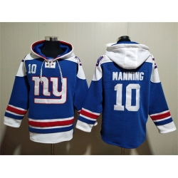 Men New York Giants 10 Eli Manning Blue Lace Up Pullover Hoodie