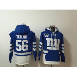 Men New York Giants 56 Lawrence Taylor Blue White Lace Up Pullover Hoodie