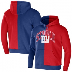 Men New York Giants Blue Red Split Logo Pullover Hoodie