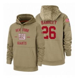 Mens New York Giants 26 Saquon Barkley 2019 Salute to Service Tan Sideline Therma Pullover Hoodie