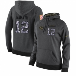 NFL Womens Nike New York Jets 12 Joe Namath Elite Stitched Black Anthracite Salute to Service Player Performance Hoodie