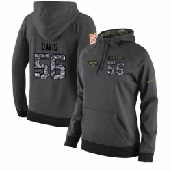 NFL Womens Nike New York Jets 56 DeMario Davis Stitched Black Anthracite Salute to Service Player Performance Hoodie