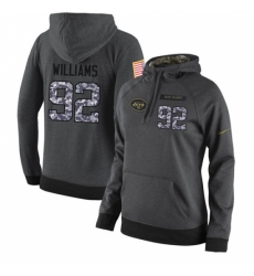 NFL Womens Nike New York Jets 92 Leonard Williams Elite Stitched Black Anthracite Salute to Service Player Performance Hoodie