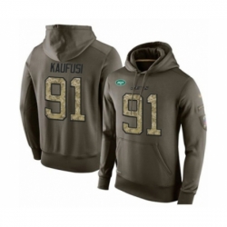 Football Mens New York Jets 91 Bronson Kaufusi Green Salute To Service Pullover Hoodie