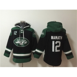 Men New York Jets 12 Joe Namath Black Ageless Must Have Lace Up Pullover Hoodie