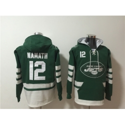 Men New York Jets 12 Joe Namath Green Ageless Must Have Lace Up Pullover Hoodie