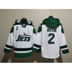 Men New York Jets 2 Zach Wilson White Ageless Must Have Lace Up Pullover Hoodie