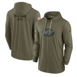 Men New York Jets 2022 Olive Salute To Service Tonal Pullover Hoodie