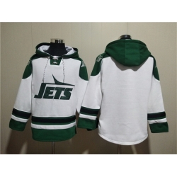 Men New York Jets Blank White Ageless Must Have Lace Up Pullover Hoodie