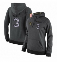 NFL Womens Nike Oakland Raiders 3 E J Manuel Stitched Black Anthracite Salute to Service Player Performance Hoodie