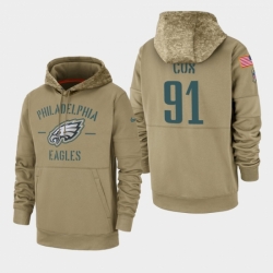 Mens Philadelphia Eagles 91 Fletcher Cox 2019 Salute to Service Sideline Therma Pullover Hoodie Tan